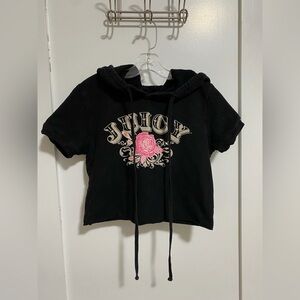 Vintage Y2k Juicy Couture Black Short-Sleeve Cropped Hoodie